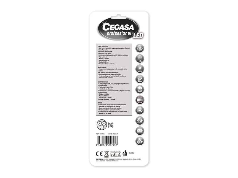 Cegasa Professionale Torcia LED 2000lm - Misure 24 x 5.5cm - Costruita in Alluminio - 3 Posizioni - Funziona con 9 Pile AA (Non Incluse)