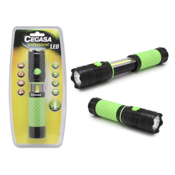 Cegasa Profesional Torcia LED Estensibile con Luce Frontale 350lm e Luce Laterale 120lm - Resistente all'Acqua IP44 - Funziona con 4 Pile AAA (Non Incluse)