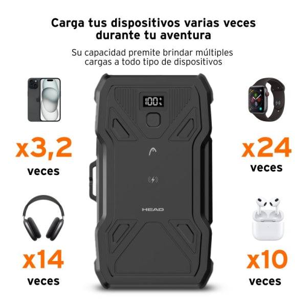 Head Powerbank Solare 10.000mAh 22.5W - Ricarica Solare con 5 Pannelli - Con Power Delivery, Ricarica Simultanea, Ricarica Wireless - Schermo LCD e Torcia - Colore Nero