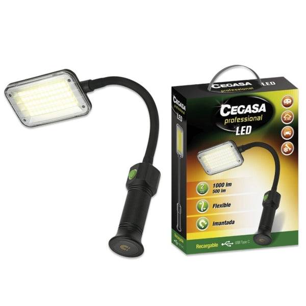 Cegasa Profesional Torcia Flessibile LED fino a 1000lm - Autonomia fino a 4h - Batteria Ricaricabile 2000mAh USB-C - Colore Nero