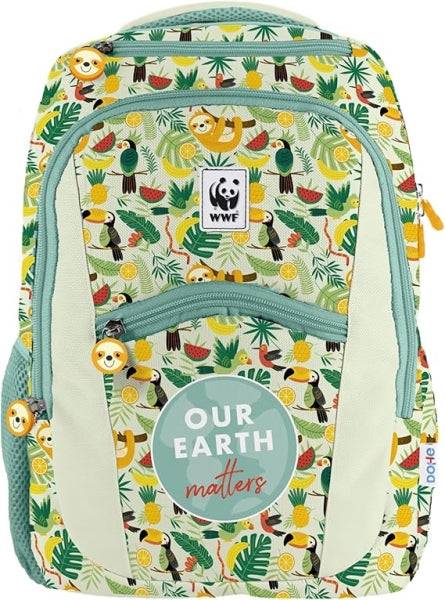 Dohe WWF Tropic Zaino Scolastico - Scomparto Principale con Tasca Imbottita - Tasche Laterali per Bevande - Spallina Imbottita - Doppio Manico Superiore - Realizzato in Poliestere - Misure 31,5x40x11cm