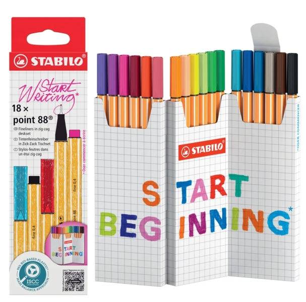 Stabilo Point 88 Set di 18 Pennarelli Punta Fibra - Tratto 0.4mm circa - Inchiostro a Base d'Acqua - Colori Assortiti