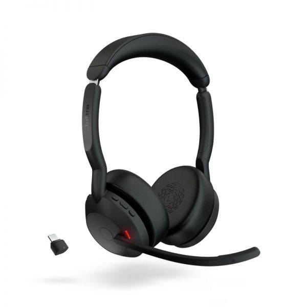 Jabra Evolve2 55 MS Auriculares Estero Link 380 con Microfono - Bluetooth - USB-C - Cancelacion de Ruido - Diadema Ajustable - Colore Nero
