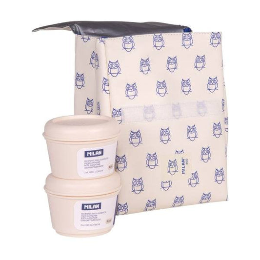 Milan Coleccion 460 Borsa Isotermica Porta Alimenti 3,5L - Include 2 Contenitori Alimenti 0,25L - Interno Isolante Termico - Colore Beige/Azzurro