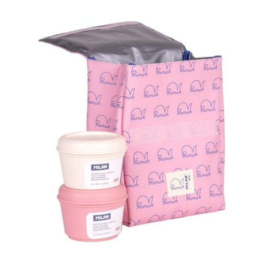 Milan Coleccion 460 Borsa Isotermica Porta Alimenti 3,5L - Include 2 Contenitori Alimenti 0,25L - Interno Isolante Termico - Colore Rosa/Azzurro