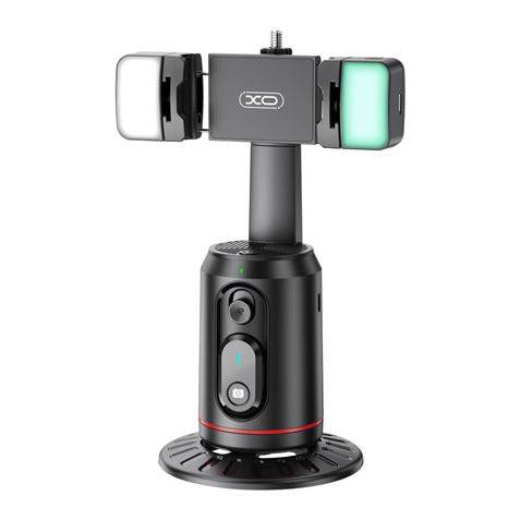 XO SS16LED Supporto da Scrivania per Smartphone - Inseguimento e Riconoscimento Facciale - Motorizzato 360º - Illuminazione LED - Controllo Gestuale - Bluetooth - Colore Nero