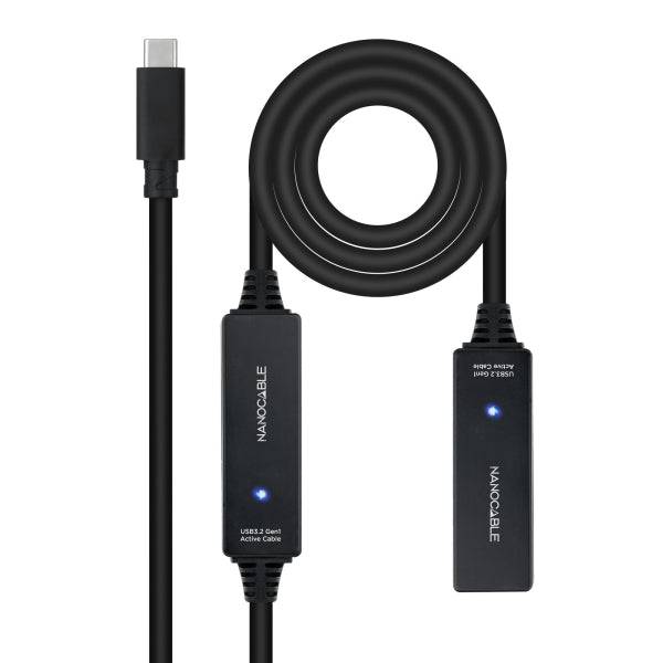 Nanocable Cavo Prolunga USB-C 3.2 Maschio a USB-C 3.2 Femmina - 10 Metri - Amplificatore - Colore Nero