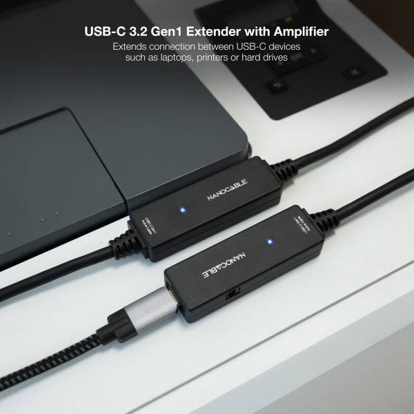 Nanocable Cavo Prolunga USB-C 3.2 Maschio a USB-C 3.2 Femmina - 10 Metri - Amplificatore - Colore Nero