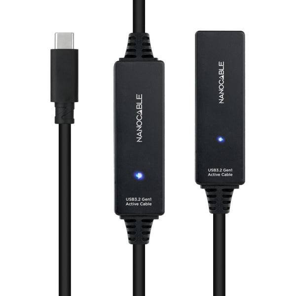Nanocable Cavo Prolunga USB-C 3.2 Maschio a USB-C 3.2 Femmina - 10 Metri - Amplificatore - Colore Nero