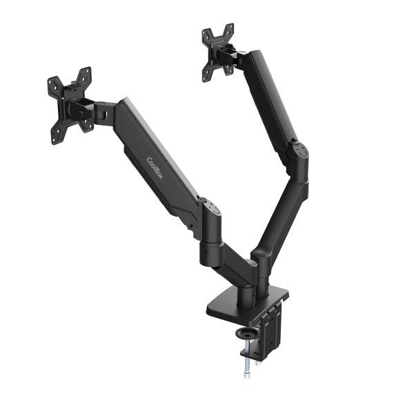 Supporto da Tavolo Coolbox M02D Braccia Articolate per 2 Monitor fino a 32" - Girevole e Inclinabile - Pistone a Gas - Peso Max 8kg per Braccio - VESA 100x100mm