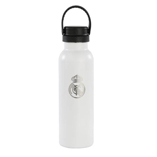 Safta Real Madrid 1ª Equipazione 24/25 Bottiglia Riutilizzabile 600ml - Doppia Parete con Isolamento - Base in Silicone - Mantiene la Temperatura 12h Calda / 24h Calda - 25x7.3x7.3cm - Colore Bianco/Nero