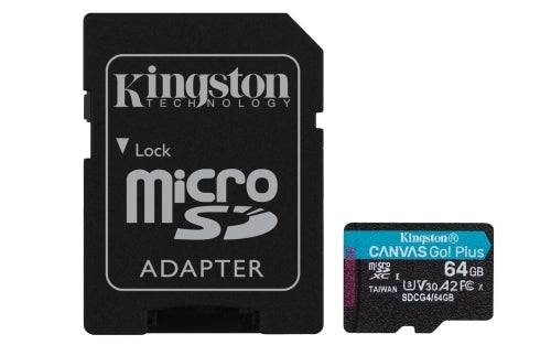 Scheda Micro SDXC Kingston 64GB UHS-I U3 V30 Classe 10 200MB/s Canvas Go Plus con Adattatore