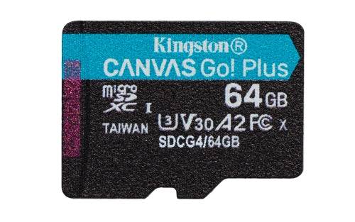 Scheda Micro SDXC Kingston 64GB UHS-I U3 V30 Classe 10 200MB/s Canvas Go Plus con Adattatore