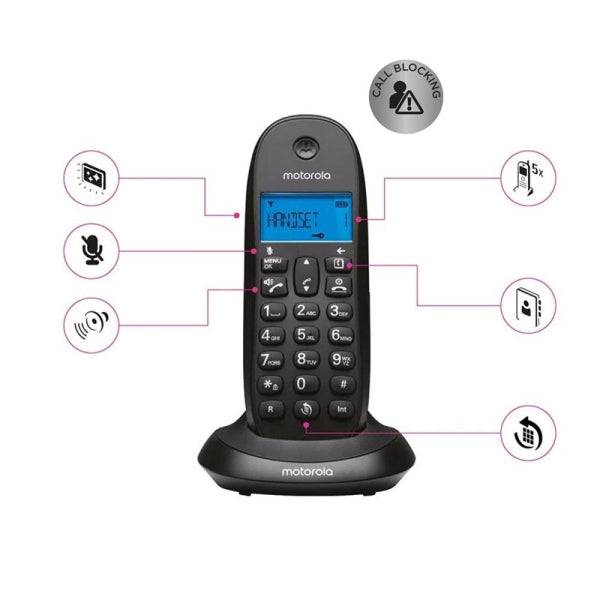 Motorola C1001L Telefono Cordless DECT - Identificativo di Chiamata - Vivavoce