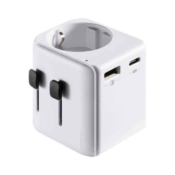 Ewent EW1472 Caricatore da Viaggio Universale - 1xUSB-C, 2xUSB - 15W - USA, UK, AUS, Cina - Colore Bianco