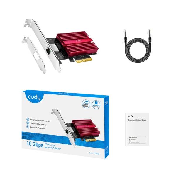 Cudy Adattatore di Rete PCIe - Velocità fino a 10 Gbps - Autoadattativo - PCI Express 3.0 x4 - Colore Nero/Rosso