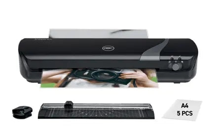 GBC Inspire+ A4 Set Plastificatrice + Tagliacantoni + Tagliacarta + Confezione 5 Buste Plastificazione A4 - fino a Misura A4 - Velocità 250mm/min - Riscaldamento in 4 Minuti - Regolazione Freddo Aggiuntiva - Spessore Busta 75 e 125mic