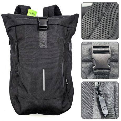 Ewent EW2536 Trendy Roll Zaino per Portatile fino a 17,3" - Impermeabile - Cinghia per Trolley - Schiena e Spalle Traspiranti - Tasca Posteriore Antifurto - Colore Nero
