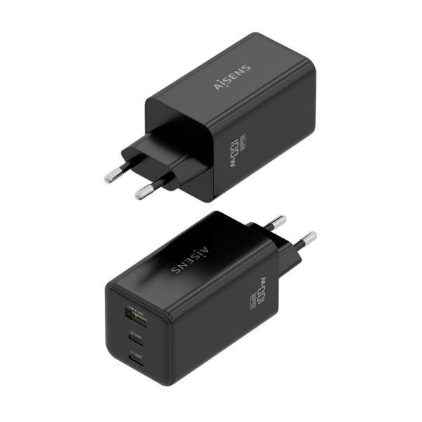 Aisens Caricabatterie GAN 100W - 2xUSB-C PD3.0, QC4.0, QC5.0 - 1xUSB-A QC3.0 - Colore Nero