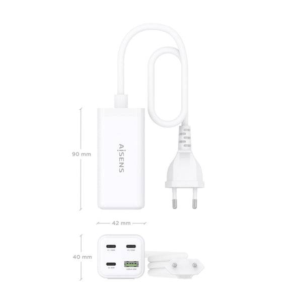 Aisens Caricabatterie GAN 100W - 3xUSB-C PD3.0, QC4.0, QC5.0 - 1xUSB-A QC3.0 - Cavo 1.4 Metri