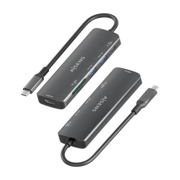 Aisens USB-C Dock 6 in 1 - USB-C a 1xHDMI - 2xUSB-A - 1xUSB-C PD 100W - 1xSD - 1xMicroSD - 15cm - Colore Grigio