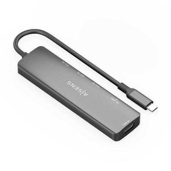 Aisens USB-C Dock 6 in 1 - USB-C a 1xHDMI - 3xUSB-A - 1xSD - 1xMicroSD - 15cm - Colore Grigio