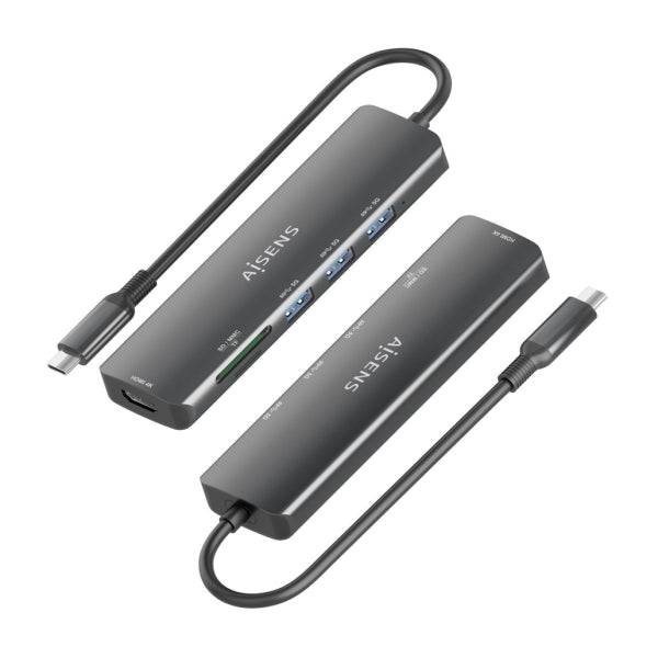 Aisens USB-C Dock 6 in 1 - USB-C a 1xHDMI - 3xUSB-A - 1xSD - 1xMicroSD - 15cm - Colore Grigio