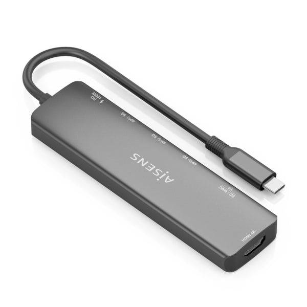 Aisens USB-C Dock 7 in 1 - USB-C a 1xHDMI - 3xUSB-A - 1xUSB-C 100W - 1xSD - 1xMicroSD - 15cm - Colore Grigio