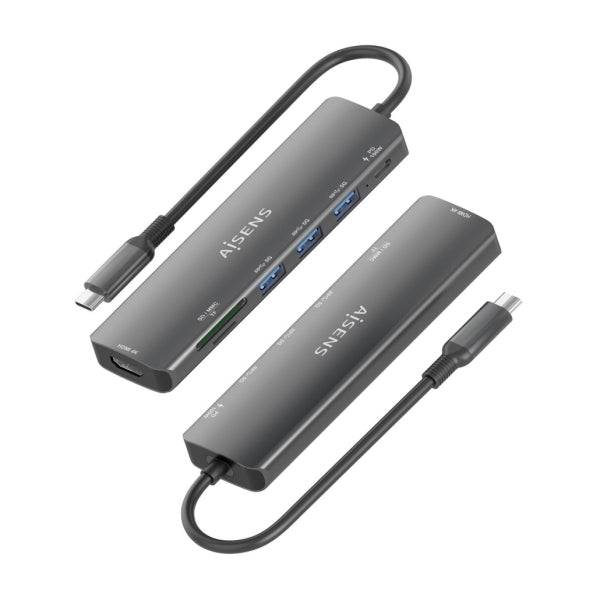 Aisens USB-C Dock 7 in 1 - USB-C a 1xHDMI - 3xUSB-A - 1xUSB-C 100W - 1xSD - 1xMicroSD - 15cm - Colore Grigio