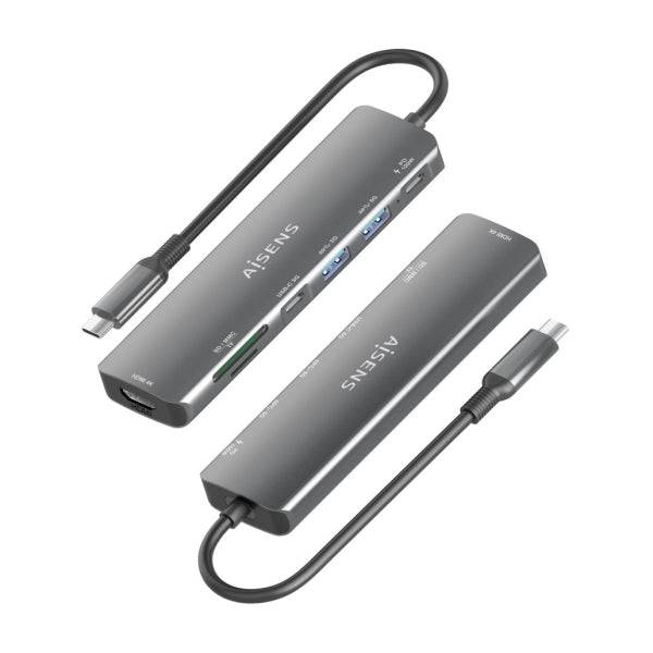 Aisens Hub USB-C 7 in 1 - USB-C a 1xHDMI - 2xUSB-A - 1xUSB-C - 1xUSB-C 100W - 1xSD - 1xMicroSD - 15cm - Colore Grigio