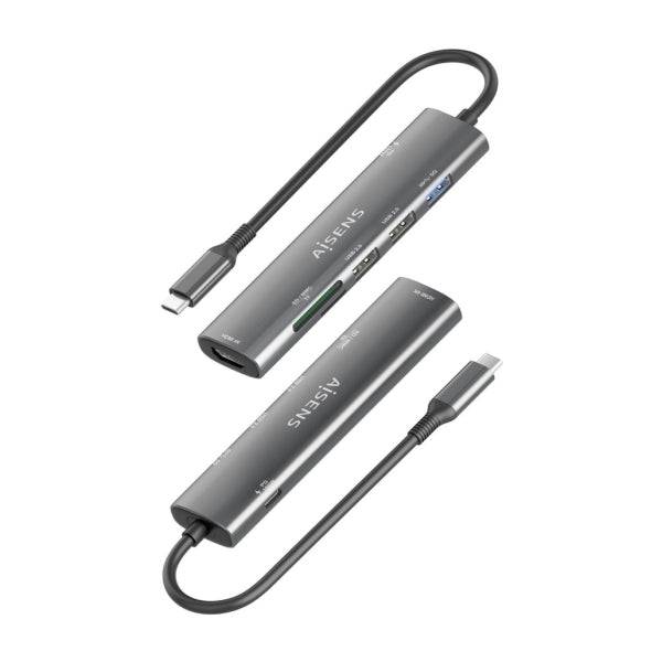 Aisens USB-C Dock 7 in 1 - USB-C a 1xHDMI - 2xUSB-A 2.0 - 1xUSB-A 3.0 - 1xUSB-C 100W - 1xSD - 1xMicroSD - 15cm - Colore Grigio