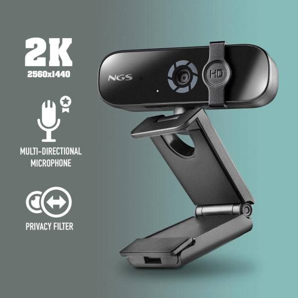 Webcam NGS XpressCam 2000 FullHD 2K USB 2.0 - Microfono Multidirezionale - Filtro Privacy - Ampio Campo Visivo - Cavo 1,50m - Colore Nero