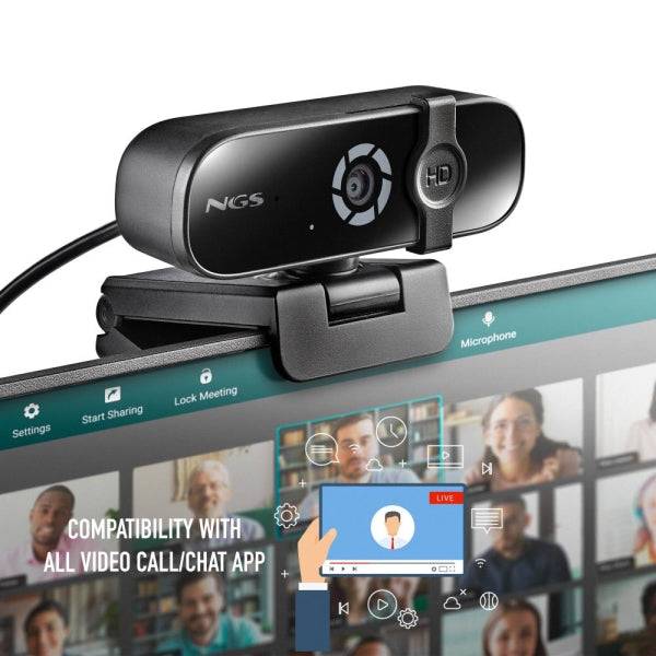 Webcam NGS XpressCam 2000 FullHD 2K USB 2.0 - Microfono Multidirezionale - Filtro Privacy - Ampio Campo Visivo - Cavo 1,50m - Colore Nero