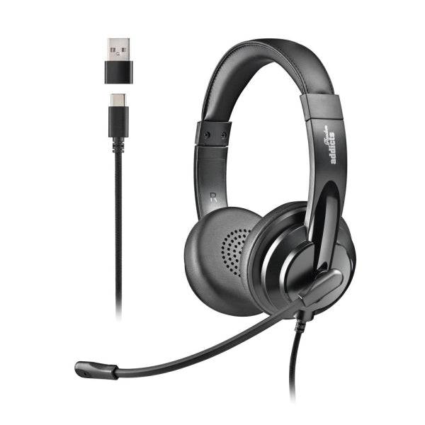 NGS VOX605-C Cuffie USB-C con Microfono - Microfono Regolabile e Flessibile - Padiglioni e Fascia Imbottiti - Fascia Regolabile - Controllo su Cavo - Cavo 2m - Colore Nero