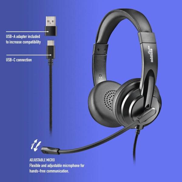 NGS VOX605-C Cuffie USB-C con Microfono - Microfono Regolabile e Flessibile - Padiglioni e Fascia Imbottiti - Fascia Regolabile - Controllo su Cavo - Cavo 2m - Colore Nero