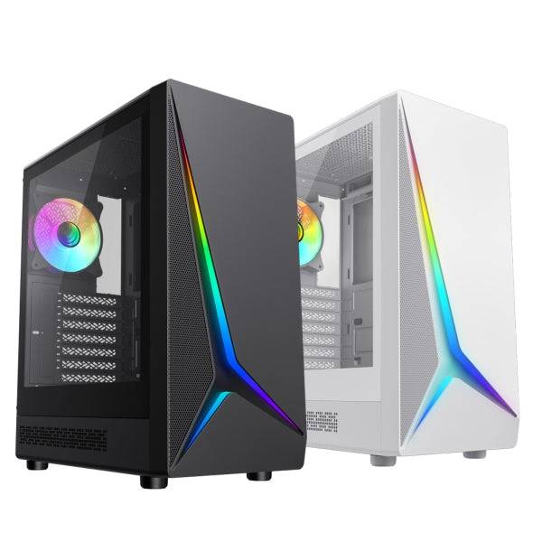 Coolbox GA450 StarLight Case Torre ATX, Micro ATX, Mini-ITX - Laterale Vetro Temperato - Dimensioni HDD 2.5", 3.5" - USB-A 3.0, USB-C e Audio - Ventilatore Posteriore ARGB 120mm - Supporta Raffreddamento Liquido