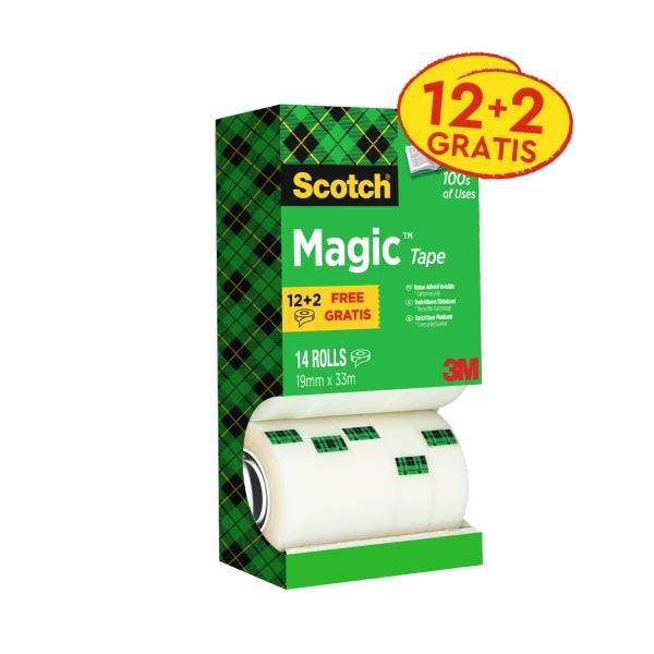 Scotch Magic Confezione Risparmio di 14 Nastri Adesivi Invisibili 19mm x 33m - Colore Trasparente