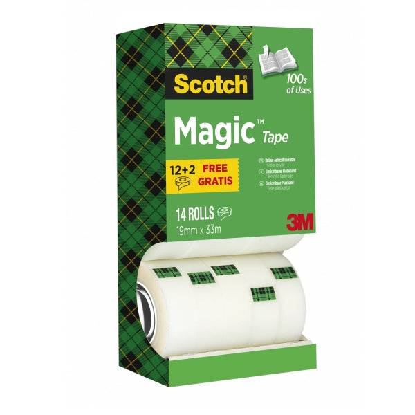 Scotch Magic Confezione Risparmio di 14 Nastri Adesivi Invisibili 19mm x 33m - Colore Trasparente
