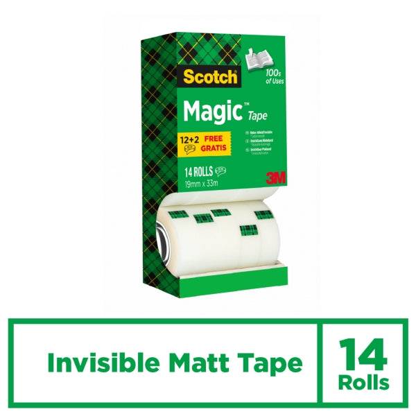 Scotch Magic Confezione Risparmio di 14 Nastri Adesivi Invisibili 19mm x 33m - Colore Trasparente