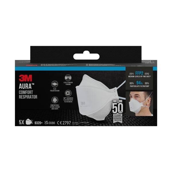 3M Aura Confezione da 5 Mascarillas para Particulas FFP2 - Desechable - Sin Valvula - Para Niveles Medios de Particulas - Colore Bianco