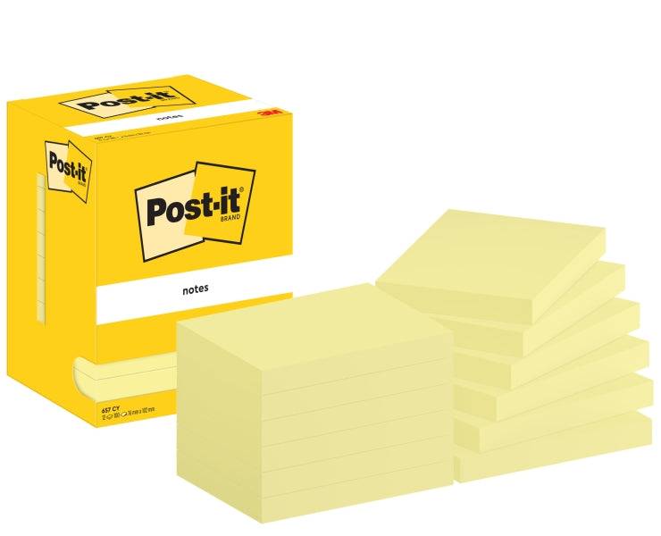 Post-It Confezione 12 Blocchi 100 Foglietti Adesivi Riposizionabili - Forma Rettangolare - 76x102mm - Colore Giallo Chiaro
