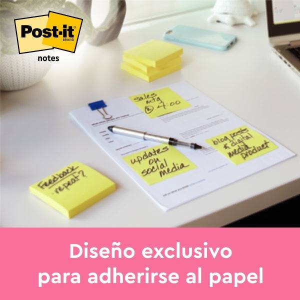Post-It Confezione 12 Blocchi 100 Foglietti Adesivi Riposizionabili - Forma Rettangolare - 76x102mm - Colore Giallo Chiaro