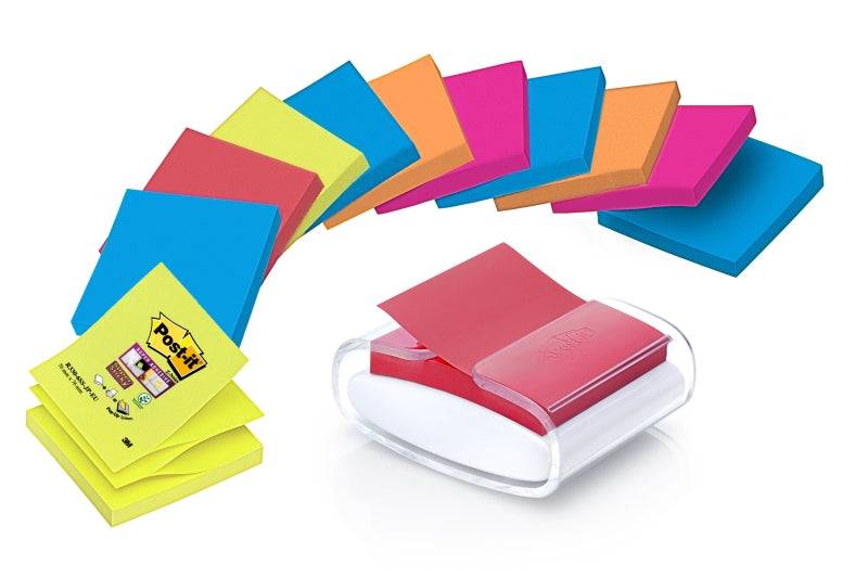 Post-It Super Sticky Dispenser con 12 Bloc di 90 Z-Notes - Dispenser Pro - Forma Quadrata - 76x76mm - Colore Bianco