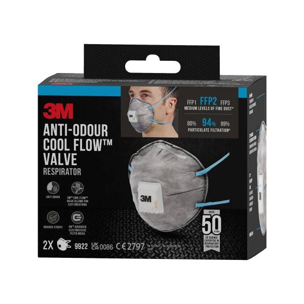 3M Confezione 2 Mascherine Protezione Particelle FFP2 - Monouso - con Valvola - per Livelli Medi di Particelle - Colore Grigio