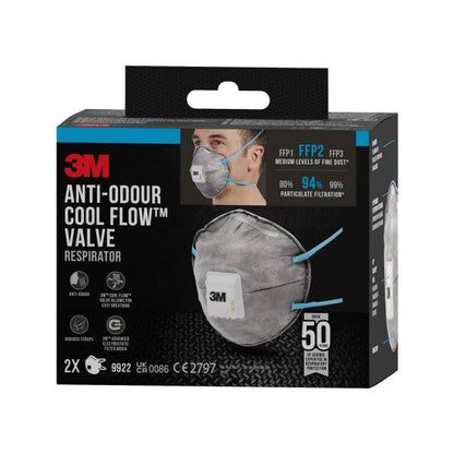 3M Confezione 2 Mascherine Protezione Particelle FFP2 - Monouso - con Valvola - per Livelli Medi di Particelle - Colore Grigio