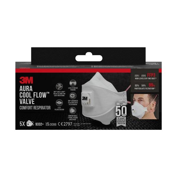3M Aura Comfort Cool Flow Confezione di 5 Mascherine per Particolato FFP3 - Monouso - con Valvola - per Alti Livelli di Particolato - Colore Bianco