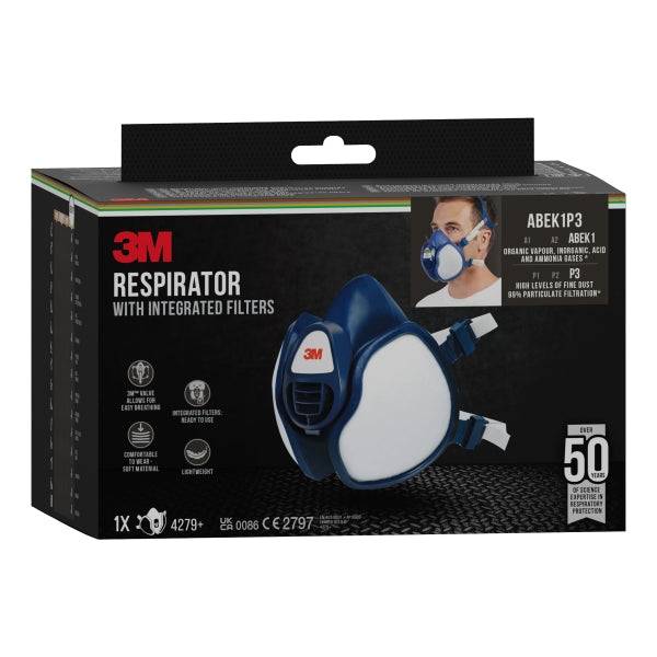 3M Mascherina di Protezione Semifacciale - Filtri Integrati - Protezione Combinata - Riutilizzabile - Colore Blu/Bianco