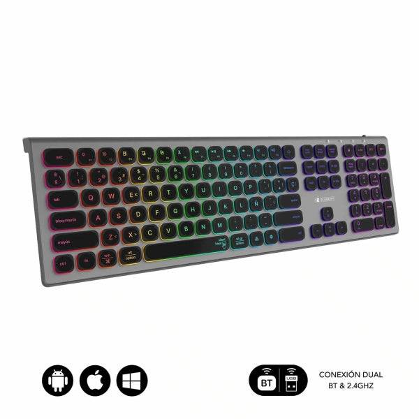Subblim Tastiera Wireless Master - Bluetooth e 2.4G - Illuminata - Tasti Ergonomici Profilo Basso - Colore Grigio Nero