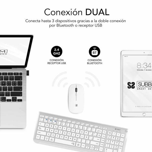Subblim Combo Dual Prestige - Tastiera e Mouse Wireless - Bluetooth e 2.4G - Funzionamento Silenzioso