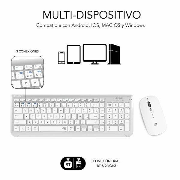 Subblim Combo Dual Prestige - Tastiera e Mouse Wireless - Bluetooth e 2.4G - Funzionamento Silenzioso